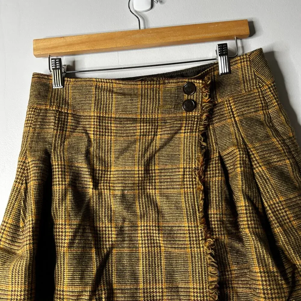 Vintage‎ J. Crew Y2k Houndstooth Schoolgirl Wool Mini Skirt Fringe Womens 4 90s